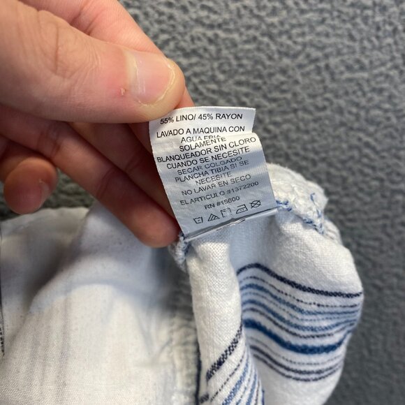 Briggs Womens Wide Leg Pants SZ M White & Blue Striped Elastic Waist Linen Blend - Picture 8 of 12